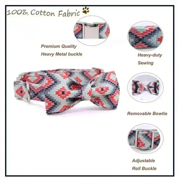 Dog Collar W/Bow Tie THE SEDONA Pattern Cute Soft Durable Adjustable NWT - Picture 6 of 9